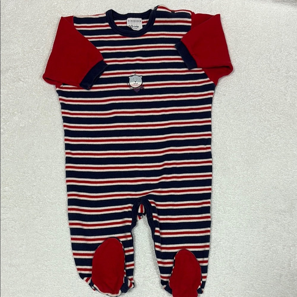 Vintage schiesser German red white navy one piece sleeper pajama 9/12m